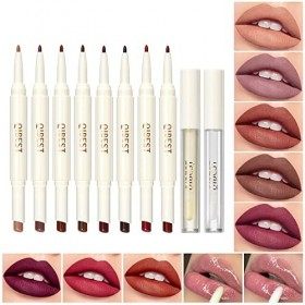 MKNZOME Rouge à Lèvres Mat et Crayon À Lèvres, 10 Couleurs Double tête Maquillage Gloss à Lèvres Longue Tenue Waterproof Liqu