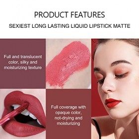 Getervb 10 Couleurs Rouge à Lèvres Mat Longue Tenue Liquide Gloss Repulpant Levres Brillant a Lèvres Nude Maquillage pour Les