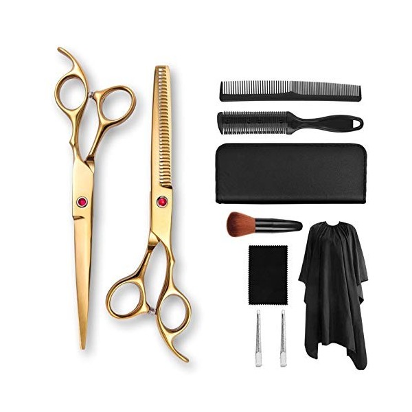 Kit de ciseaux de coupe de cheveux 7,0 pouces dent de coupe plateciseaux de coupe de cheveux dorésciseaux de coupe de cheveux