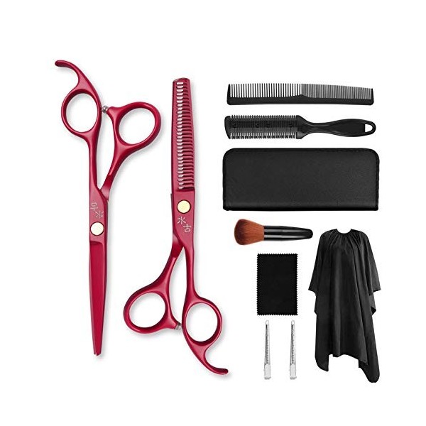 Ciseaux de coupe de cheveux Kit rouge 5,5 pouces à dents plates Ciseaux de coupe de cheveux Ciseaux de coupe de cheveux Coupe