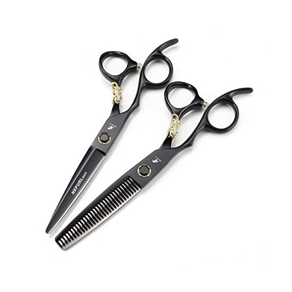 KOAIEZ 6,0 Pouces Professional Black Hair Cutting Left Hand Sceaux Sets, Cisailles De Barbier Gauche en Acier Inoxydable, T