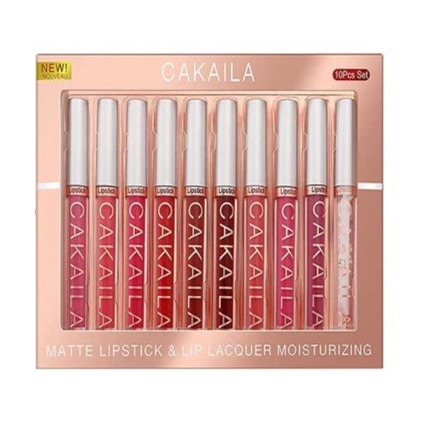 Lot de 10 couleurs de rouge à lèvres liquide mat, rouge à lèvres liquide nude velouté, brillant à lèvres imperméable longue d