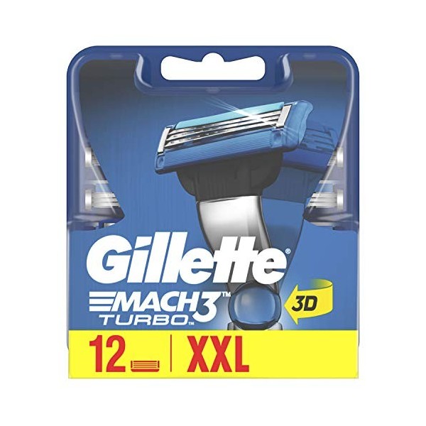 Gillette Mach3 Turbo Lames de Rasoir Homme, Pack de 12 Lames de Recharges [OFFICIEL]