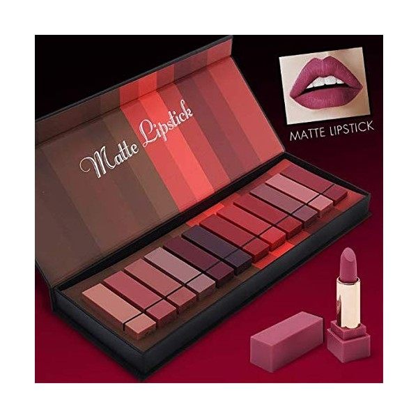 12 Couleurs Étanche Longue Durée Durable Mat Rouge À Lèvres Sexy Hydratant Rouge À Lèvres Brillant À Lèvres Ensemble avec Boî