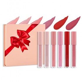 6 Couleur Set Makeup Rouge à Lèvres Liquide Mat Lip Gloss, Coffret Cadeaux Maquillage Rouge À Lèvres Mat Poudré Couleur Ultra