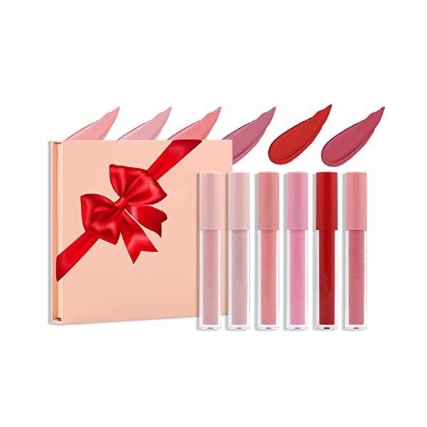 6 Couleur Set Makeup Rouge à Lèvres Liquide Mat Lip Gloss, Coffret Cadeaux Maquillage Rouge À Lèvres Mat Poudré Couleur Ultra