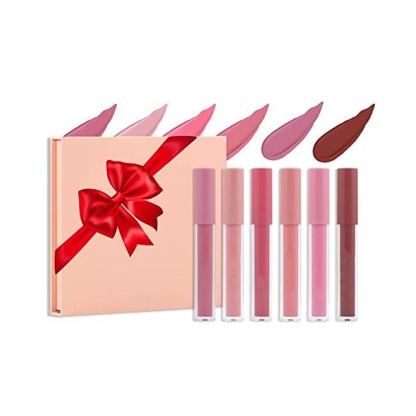 6 Couleur Set Makeup Rouge à Lèvres Liquide Mat Lip Gloss, Coffret Cadeaux Maquillage Rouge À Lèvres Mat Poudré Couleur Ultra