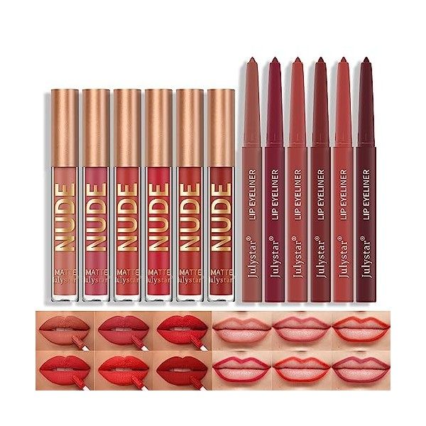 6 Couleur Set Makeup Rouge à Lèvres Liquide Mat Lip Gloss, Coffret Cadeaux Maquillage Rouge À Lèvres Mat Poudré Couleur Ultra