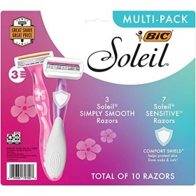 BIC Soleil Simply Smooth Lot de 10 rasoirs jetables pour femme 3 lames avec bande dhumidité pour un rasage lisse et soyeux