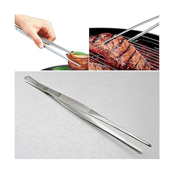 VANGLI Tweezers Home Medical Garden Kitchen BBQ Tool DIY Toothed Tweezer Long Barbecue Food Tong Straight Tweezer Stainless S