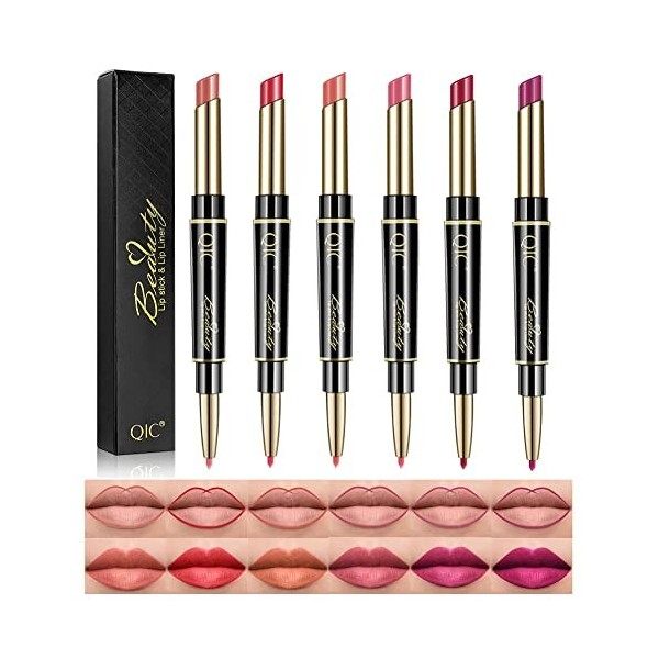 Skynest 6Pcs Rouges à lèvres lot, 2 en 1crayon levres maquillage Longue durée, Tasse antiadhésive, Résistant Imperméable, Hau