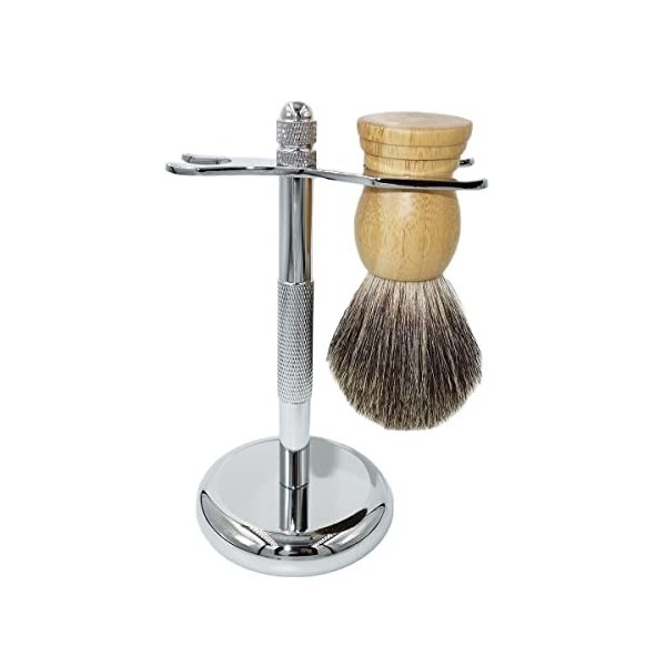 GHQYP Pratique Support de Brosse de Rasoir pour Hommes, kit doutils de Support de Rasage Droit de sécurité à 3 Bords Doubles