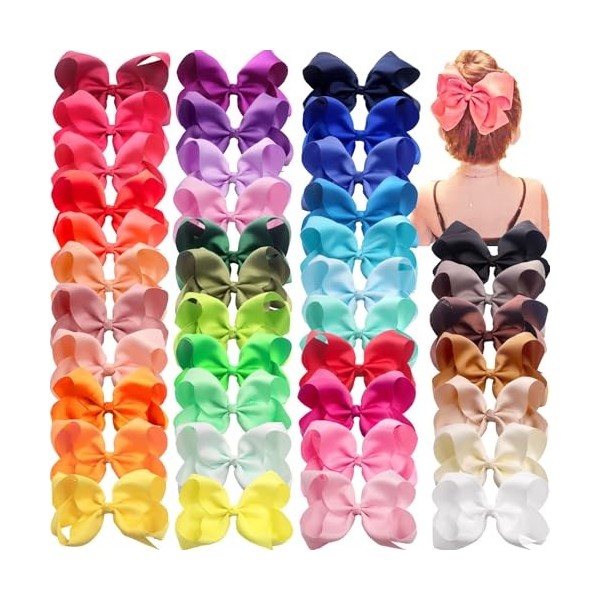 JOYOYO 40 Colors 6 Inch Big Large Hair Bows for Girls Multi-colored Grosgrain Ribbon Hair Bow With Alligator Clips Hair Acces