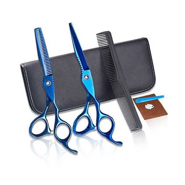 Ciseaux De Coupe De Cheveux Kit 6.0 Pouces Bleu Professionnel En Acier Inoxydable Ciseaux De Coiffure Ensemble Texture Mince 