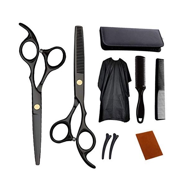 Kit de ciseaux de coupe de cheveux 6,0 pouces Ciseaux en acier inoxydable noir Ciseaux de coiffure Ciseaux de coiffeur Ciseau