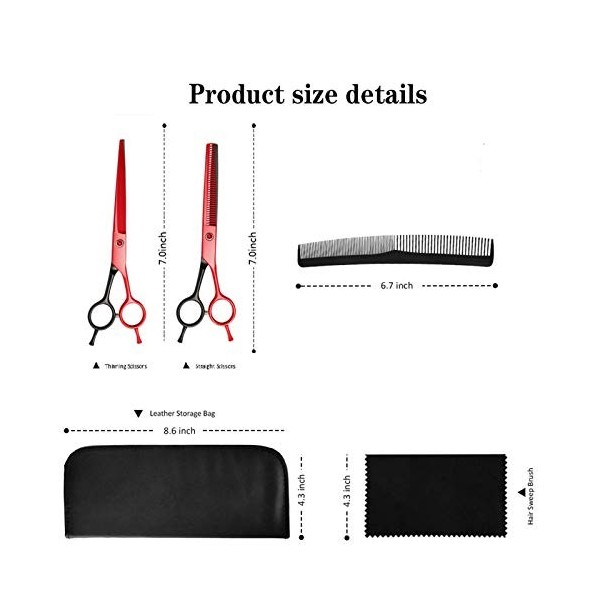 RIJPEX Kit de ciseaux de coupe de cheveux 7,0 pouces Ensemble de ciseaux de coiffure professionnels en acier inoxydable Cisea