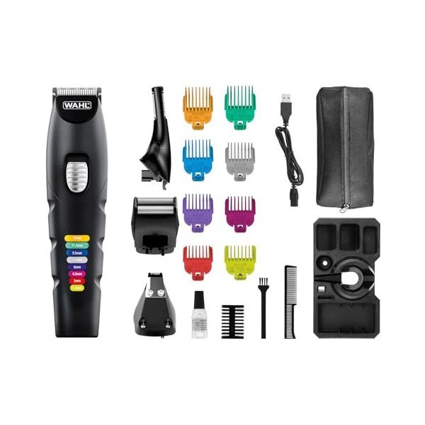 Wahl Color Trim Advanced Multiroomer, peignes de guidage innovants à code couleur, 240 minutes dautonomie, chargeur USB, idé