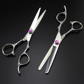 Ciseaux de coiffure à poignée en fleur de prunier violette, 6.0 pouces, plats, dentaires, amincissants