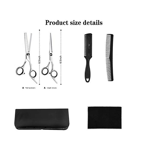 Kit de ciseaux de coupe de cheveux 6,5 pouces en acier inoxydable argenté Outils de réparation de cheveux professionnels Cise