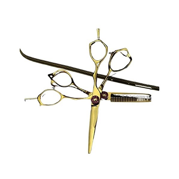 xuangui Ylingling Store JP 440c Acier 5 Ciseaux Gold Gold Ciseaux Haircut Hurber Tools Barber Coupes de Cisaillement Cisea