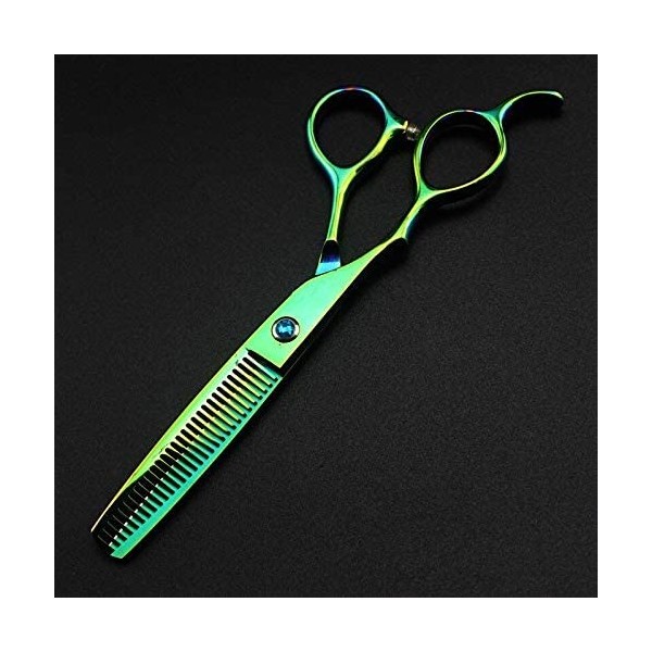 XiYou Ciseaux de Coupe de Cheveux Coupe, Professionnel Japon 440c gaucher 6 Cheveux Verts Amincissants Coiffeur Makas Coup