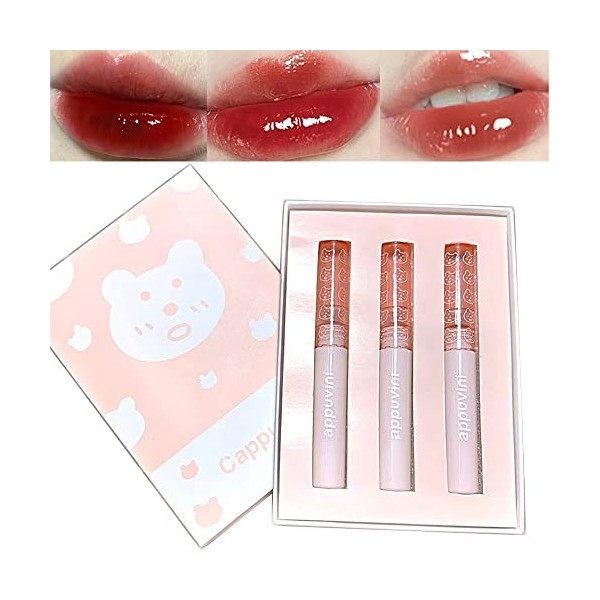 Sitovely 3Pcs Eau miroir Ensemble de rouge à lèvres en verre brillant à lèvres, Glaçure hydratante longue durée pour les lèvr