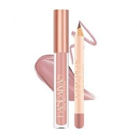 HANDAIYAN Crayon a levre+Rouge a levre mat longue tenue,Set de rouge à lèvres et de crayon à lèvres waterproof,Ne sestompe p