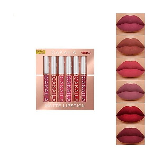 6 Couleur Rouge à Lèvres Liquide Mat Longue Tenue Waterproof Lipstick Matte, mat rouge à lèvres nude ensemble velouté longue 