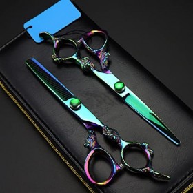 RIJPEX Kit de Ciseaux de Coupe de Cheveux en Acier 440c 6 Pouces Ciseaux de Cheveux Dragon Vert Coupe de Cheveux Amincissant 