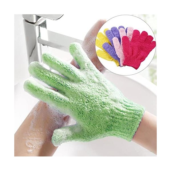 Lot de 5 gants de douche, gants de bain, gants de douche, gommage du dos, massage exfoliant du corps