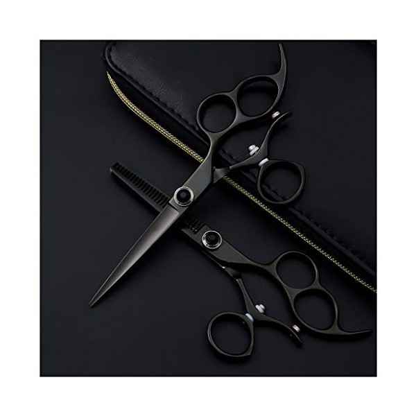 Ciseaux de coupe de cheveux Kit, ciseaux de coiffure 6,0 pouces noir poignée tournante de cisaillement volant japonais inoxyd