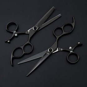 Ciseaux de coupe de cheveux Kit, ciseaux de coiffure 6,0 pouces noir poignée tournante de cisaillement volant japonais inoxyd