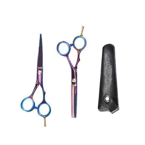 RIJPEX Kit de ciseaux de coupe de cheveux 5,5 pouces Ciseaux de coiffure colorés en acier inoxydable Cheveux Bangs Trimmer Cu