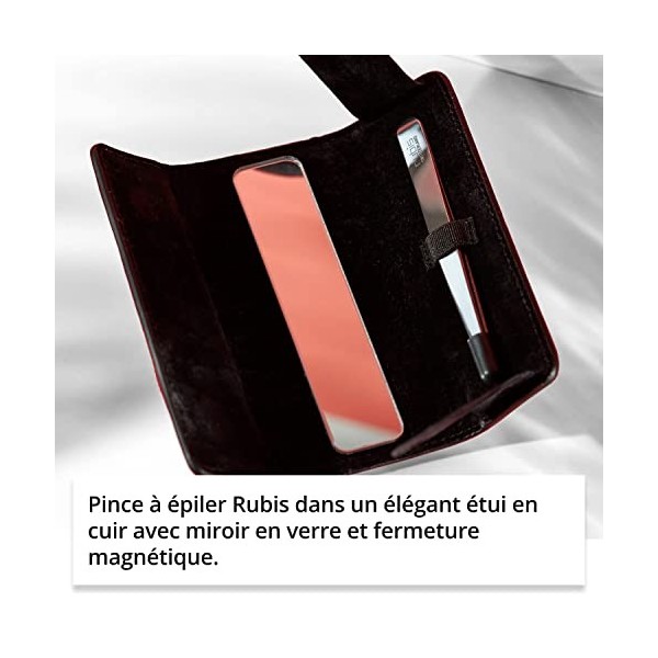 Rubis Pince à épiler - Pince à épiler à sourcils oblique en cuir rouge avec sac à main miroir pour les déplacements - Pointe 