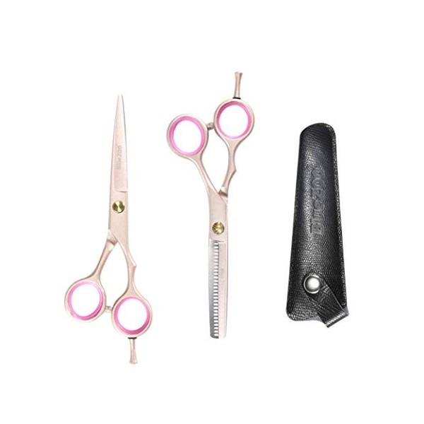 Ciseaux amincissants professionnels, kit de ciseaux de coiffure professionnels de 5,5 pouces or rose finition miroir coupe 