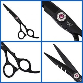 WYGC Ciseaux Coiffure Noir 6,0 Pouces Kit De Ciseaux De Coiffure Ciseaux Plats en Acier Inoxydable Ciseaux Amincissement Fran