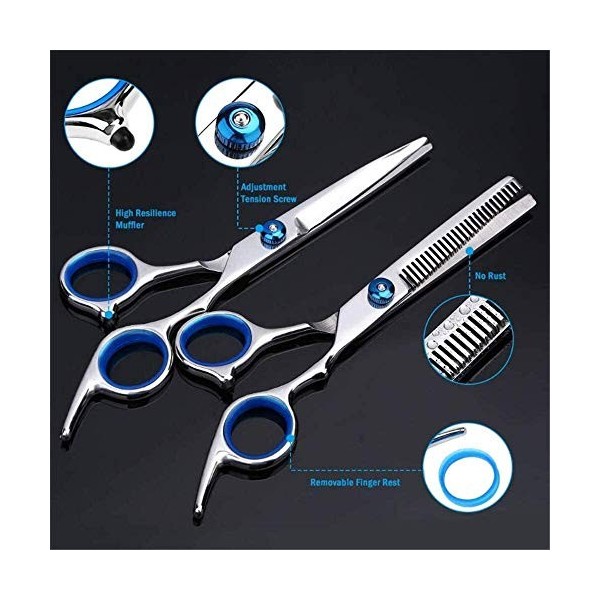 Jeu de coiffure 9 PCS ciseaux de coiffure professionnel Kit ciseaux de coupe de cheveux Ciseaux cheveux peigne queue cheveux 