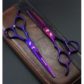 Ensemble de 2 ciseaux de barbier, outil de coiffure professionnel de salon Ciseaux pour gaucher en acier inoxydable 440C lég