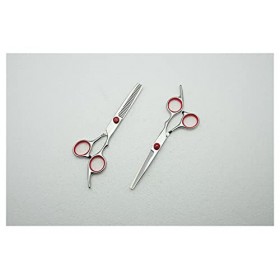 Générique Ciseaux de Coupe à vis Rouge Ciseaux Amincissants Ciseaux de Coiffure Ciseaux de Coiffeur 2 pièces sans étui 
