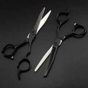 ciseaux de coiffeur Ciseaux de coupe de cheveux, 6 pouces japon 440c ciseaux de salon de coiffure coupe noire ensemble coupe ...