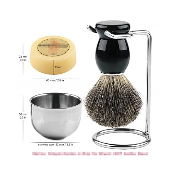 GHQYP Pratique Support De Brosse De Rasoir Véritable pour Hommes, Brosse à Poils De Blaireau 4 en 1 Support De Rasage en Bois