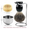 GHQYP Pratique Support De Brosse De Rasoir Véritable pour Hommes, Brosse à Poils De Blaireau 4 en 1 Support De Rasage en Bois