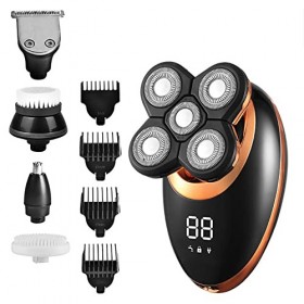 KTROK Rasoir De Tête pour Hommes Chauves, Rasoirs Électriques Multifonctions 5 en 1 pour Tête sans Fil avec Tête De Coupe Flo