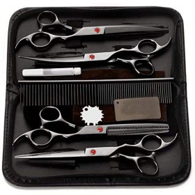 7,0 Pouces Ciseaux Pet Professional Toilettage Pour Chiens Ciseaux Détromper Et Courbé Et Dilution 4Pcs / Set,Noir,7 inch