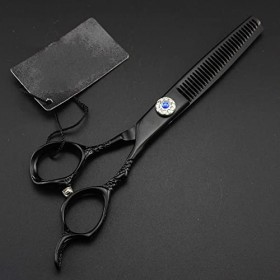 Ciseaux de barbier Ciseaux de coupe de cheveux, 6 pouces professionnels 440c en acier noir ciseaux à vis gemme ciseaux de cou