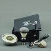 Haryali London Kit de rasage 5 pièces pour homme Rasoir 5 lames avec blaireau en poils de blaireau synthétiques, support bol 