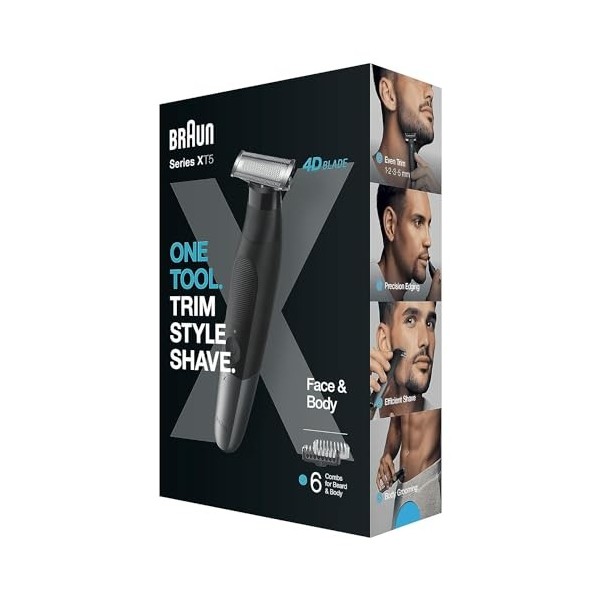 Braun Série X, tondeuse à barbe mâle électrique hybride et rasoir de corps, lame 4D, SkinShield, étanche, sans fil, XT5200