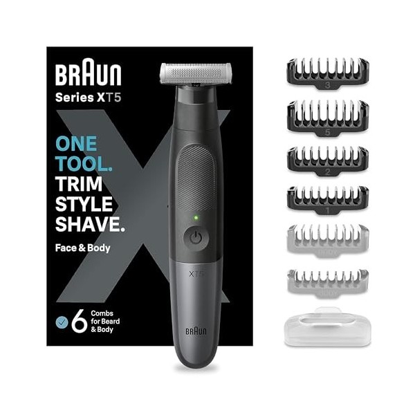 Braun Série X, tondeuse à barbe mâle électrique hybride et rasoir de corps, lame 4D, SkinShield, étanche, sans fil, XT5200