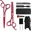 Kit de ciseaux de coupe de cheveux rouge 5.5 pouces ciseaux à dents à coupe plate ciseaux de coiffure peints poignée droite c