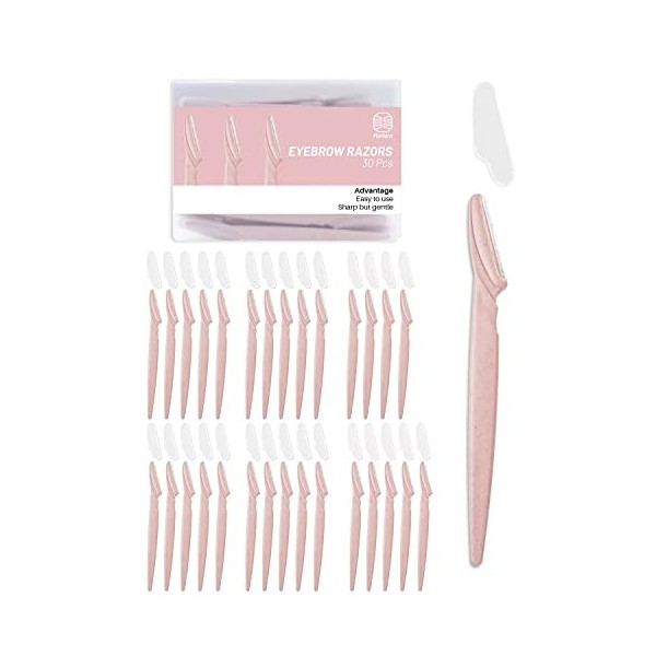 MoHern Lot de 30 rasoirs à sourcils pour femme, rasoir Dermaplane multifonction rose blé pour homme et femme